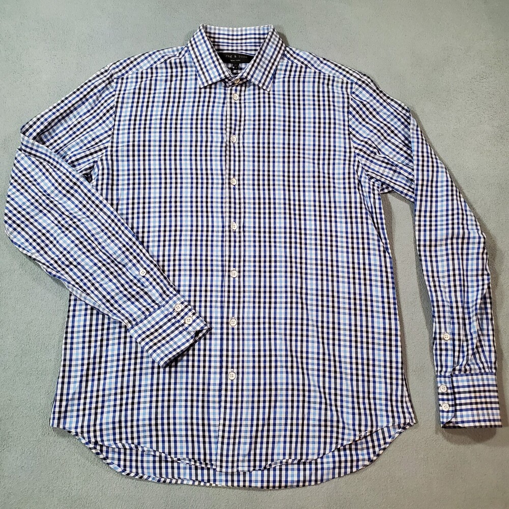 Rag & Bone Shirt Mens Large Blue Gingham Slim Long Sleeve Button Down Quality
